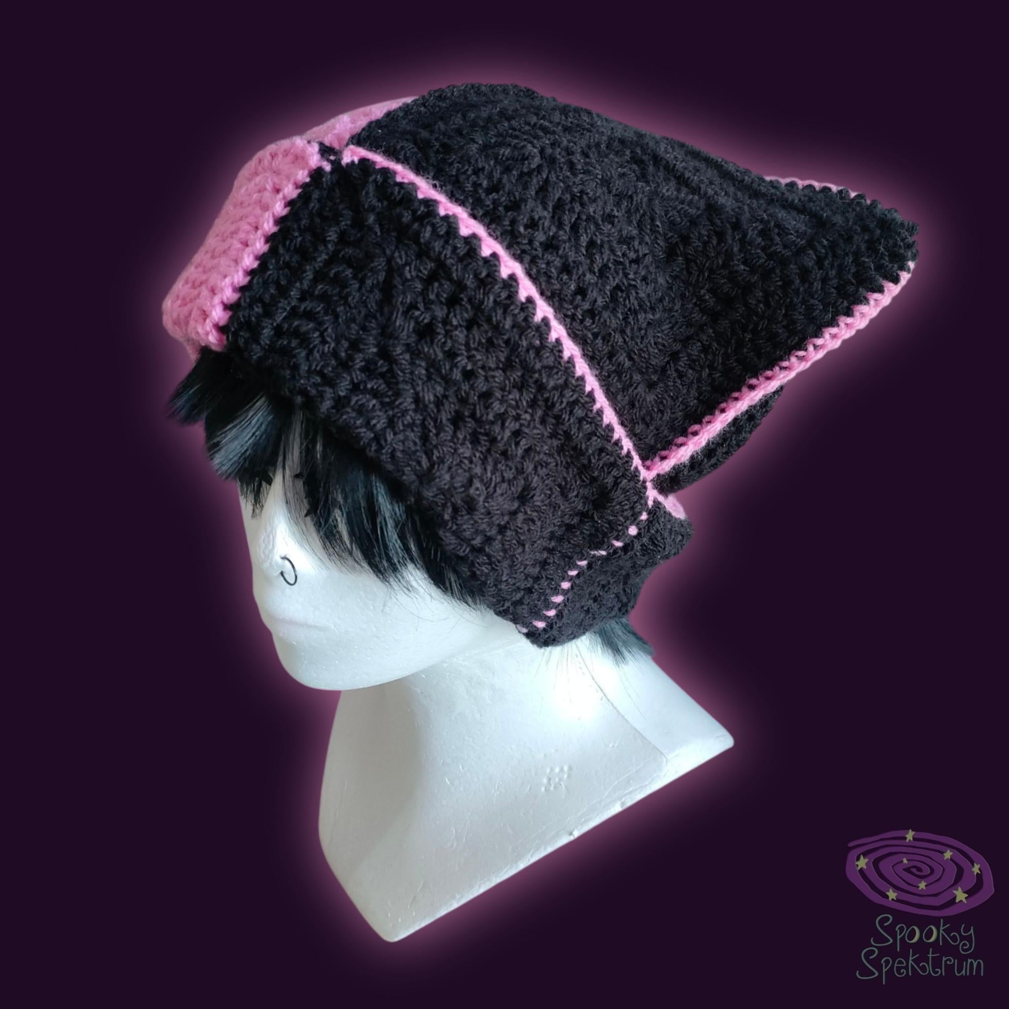 Pink and Black Split Crochet Cat Hat