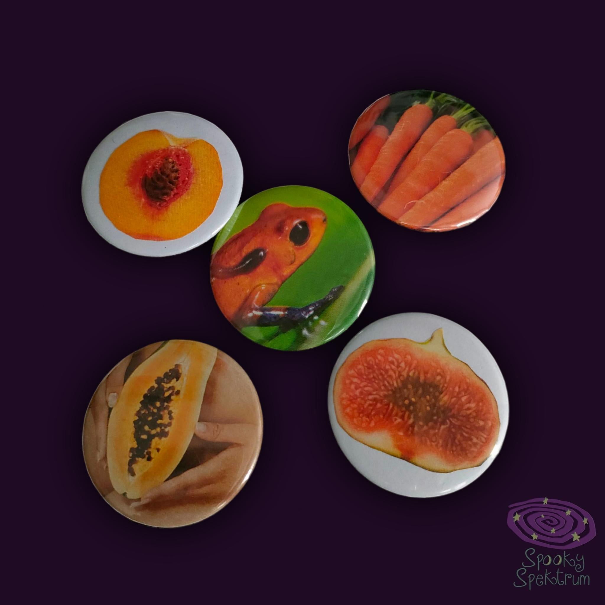 Pins - Peach, Carrots, Frog, Papaya, Fig