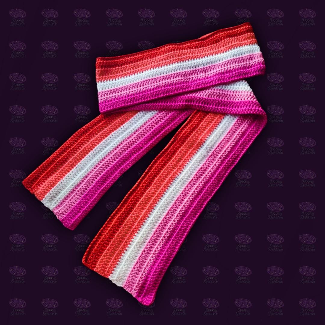 Long Bacon Crochet Scarf, Lesbian Pride