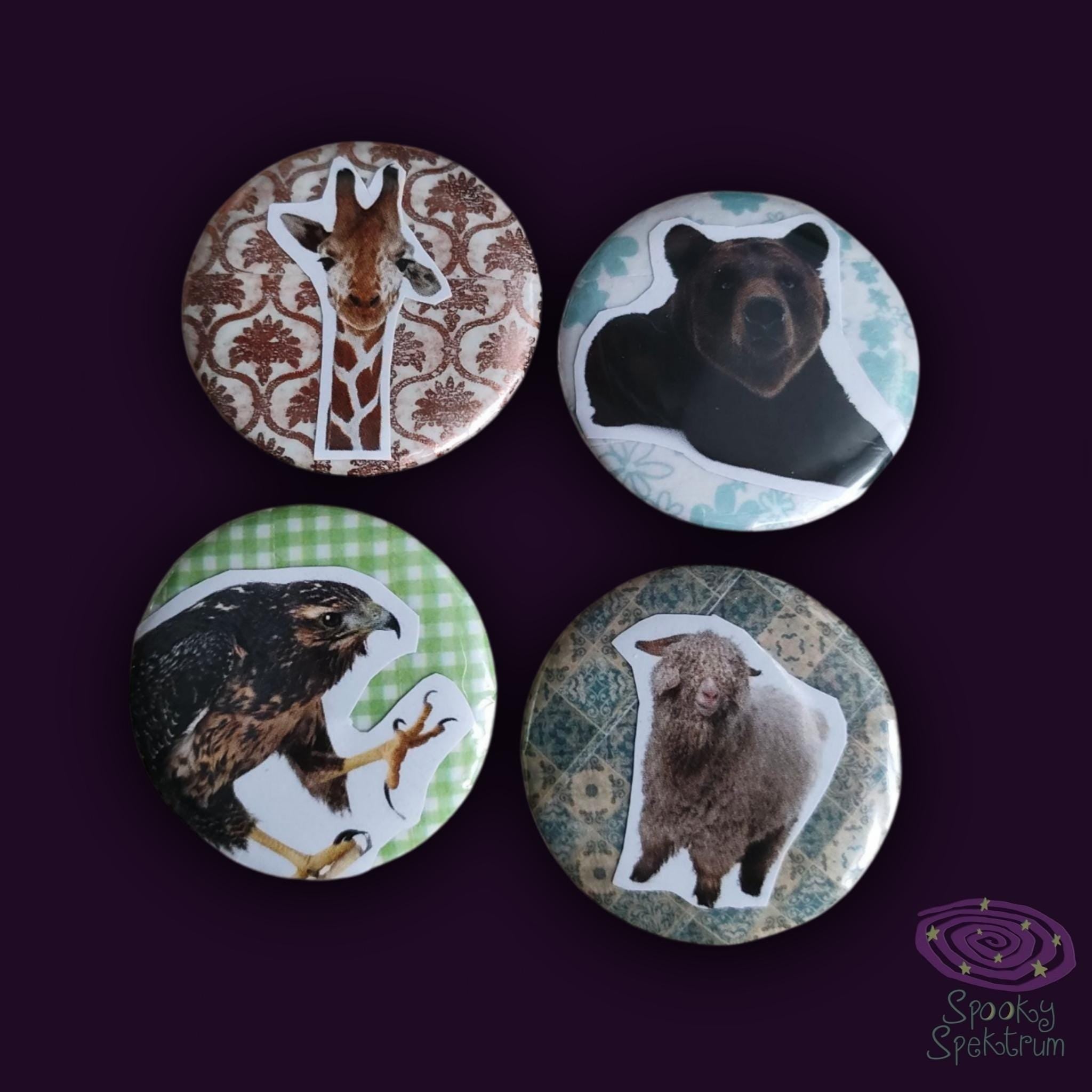 Pins - Giraffe, Bear, Hawk, Sheep
