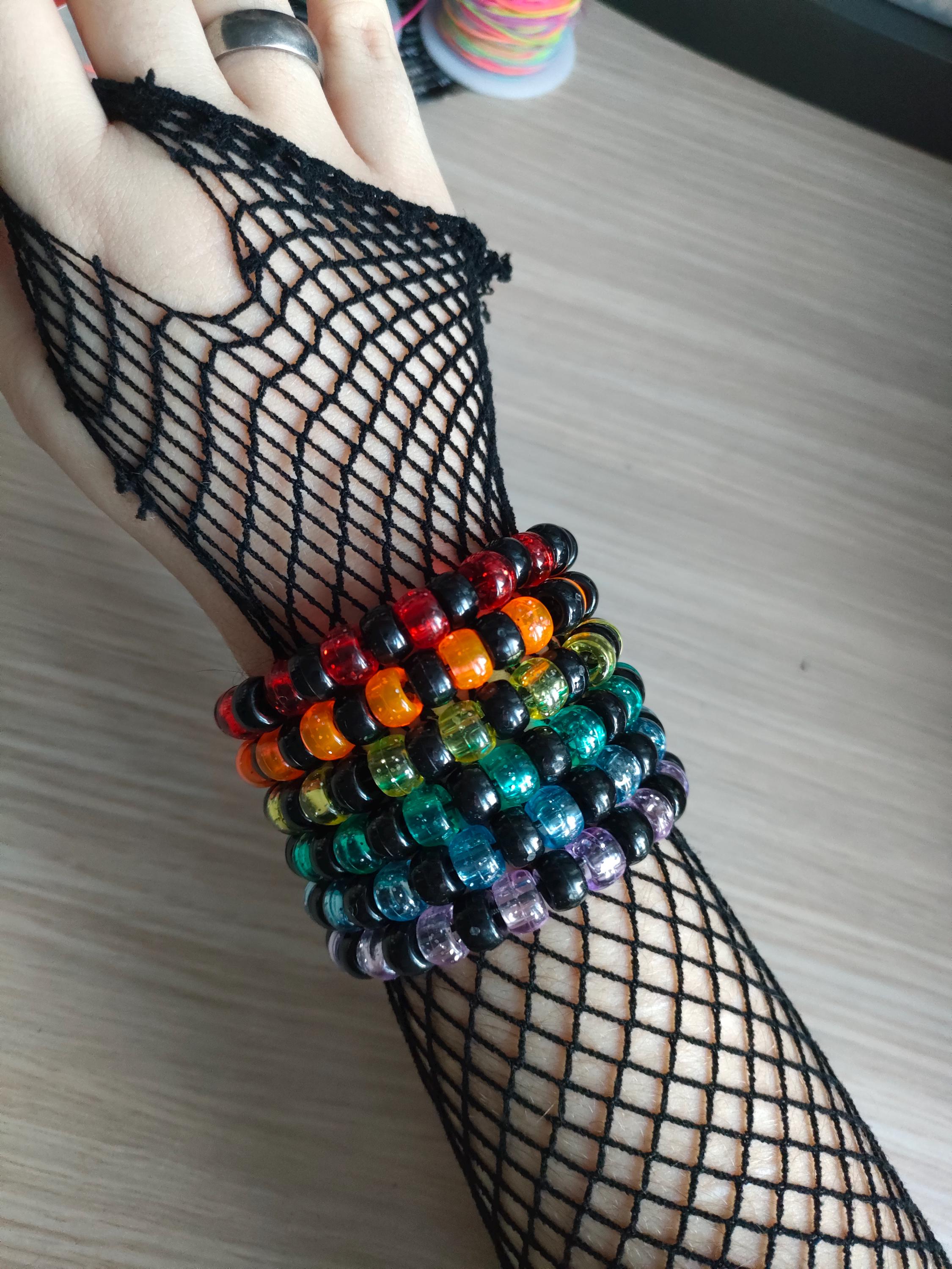 Kandi Bracelet Bundle - Black and Glittery Rainbow