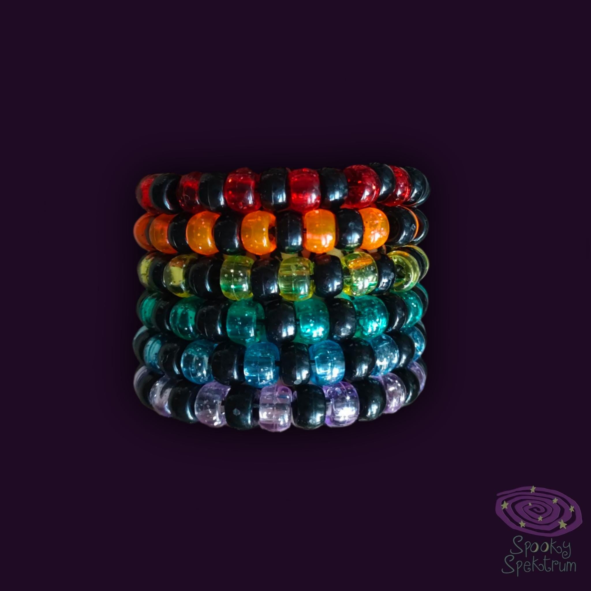 Kandi Bracelet Bundle - Black and Glittery Rainbow