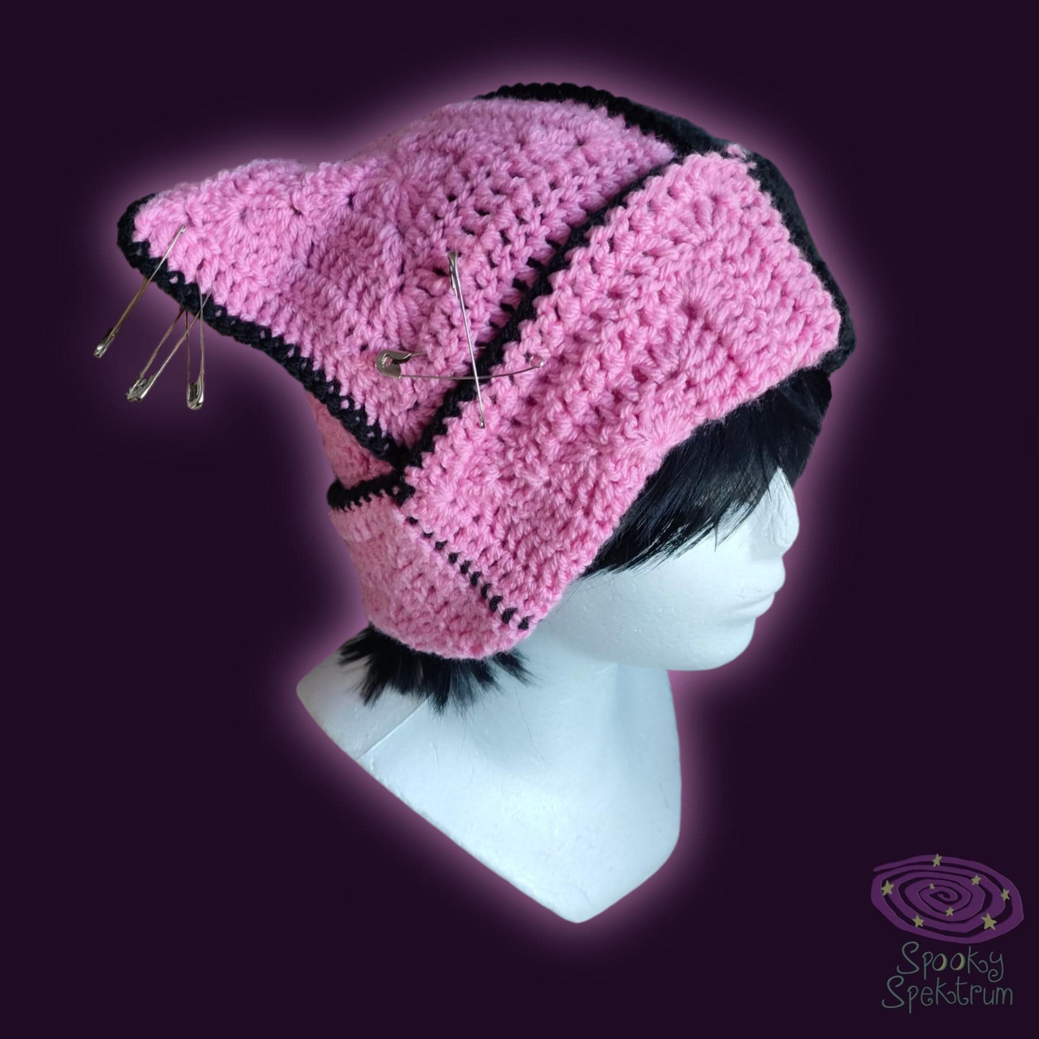 Pink and Black Split Crochet Cat Hat