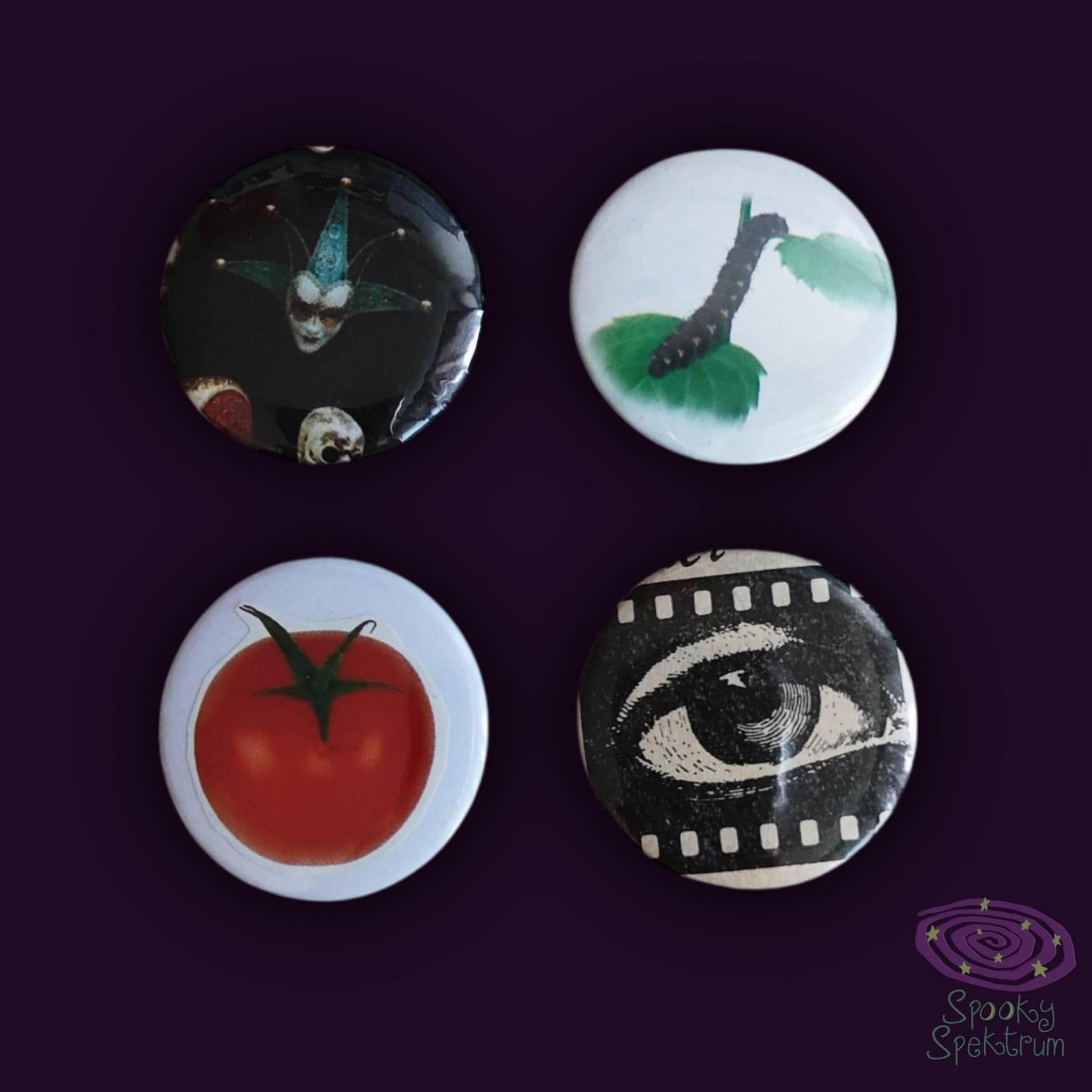 Pins - Mask, Caterpillar, Tomato, Eye Film Reel