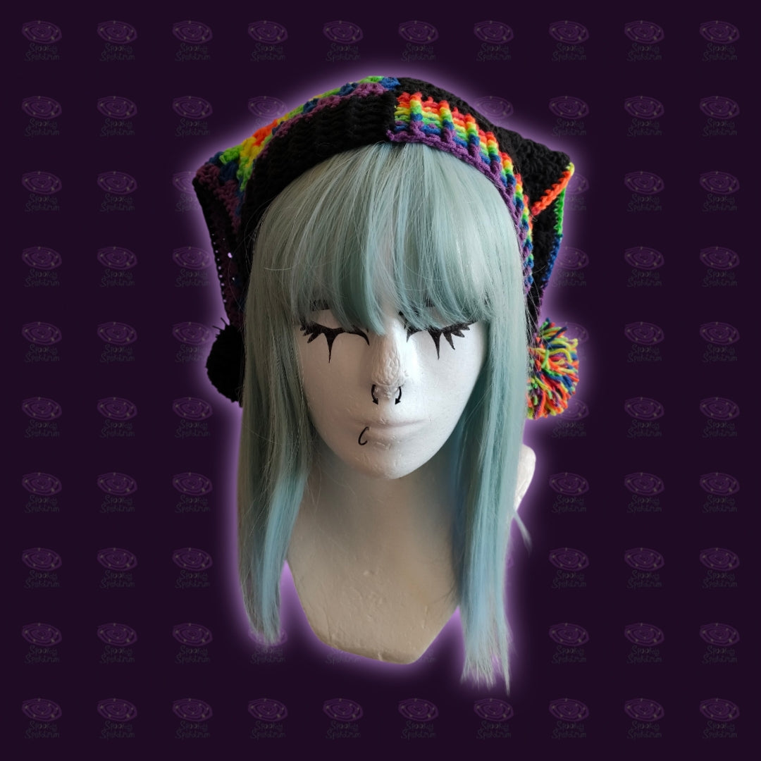 The Jester Hat - Two Tone Black & Rainbow