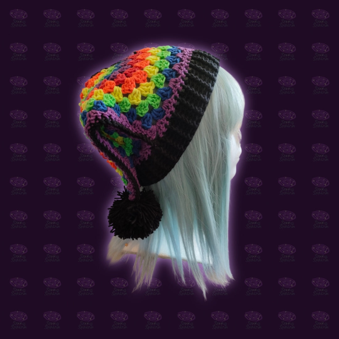 The Jester Hat - Two Tone Black & Rainbow