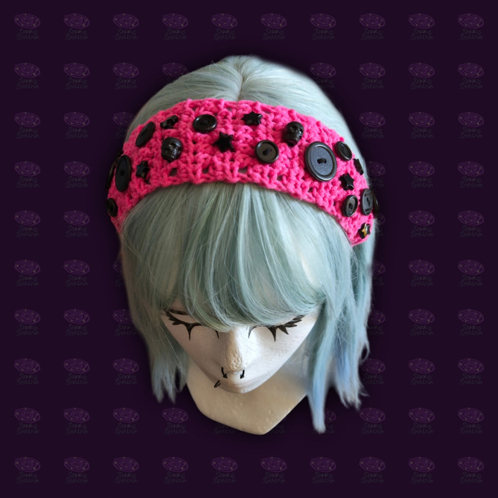 Whimsy Pink and Black Crochet Headband