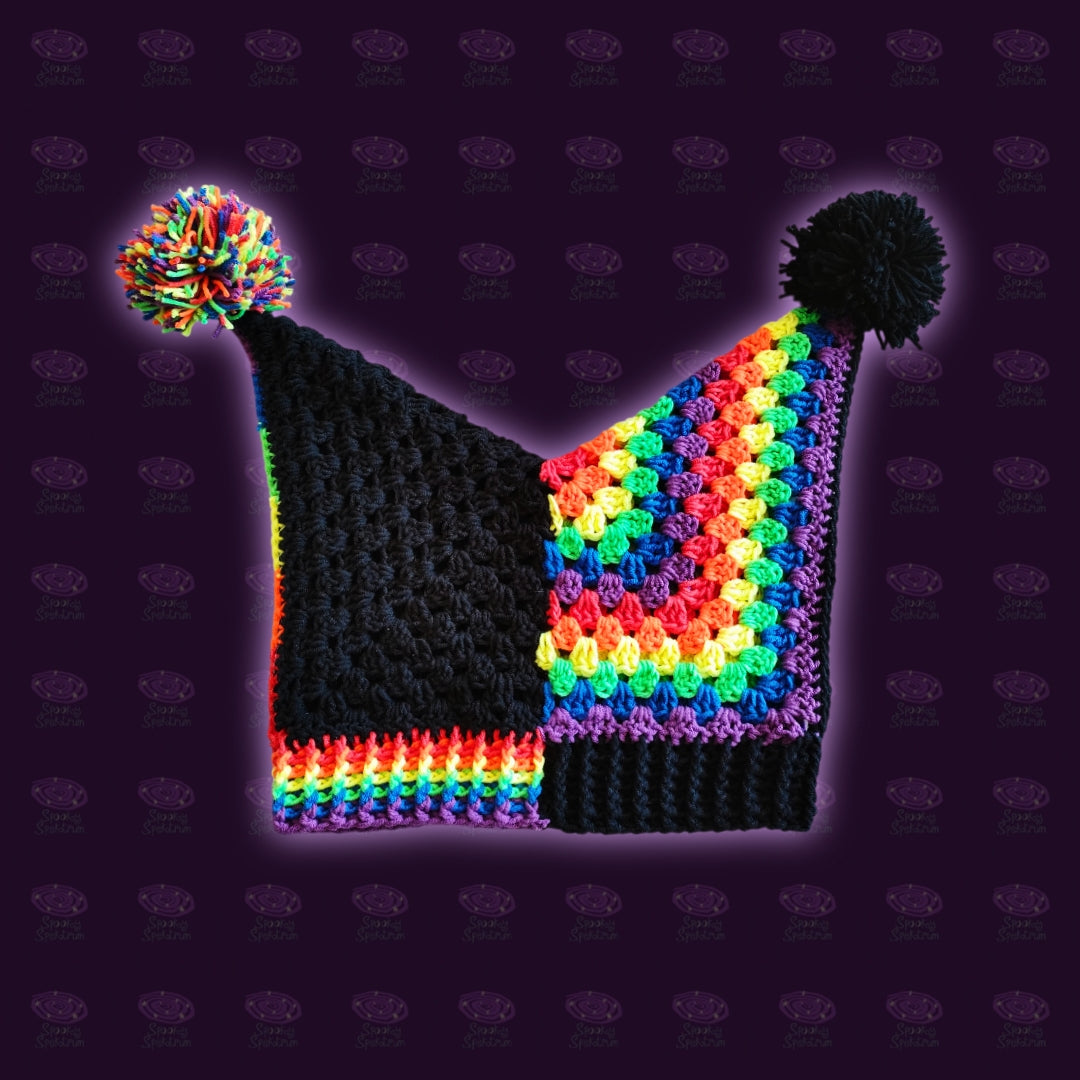 The Jester Hat - Two Tone Black & Rainbow