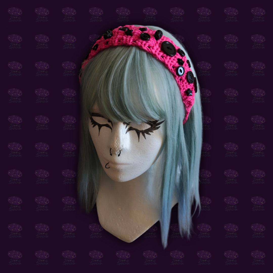 Whimsy Pink and Black Crochet Headband
