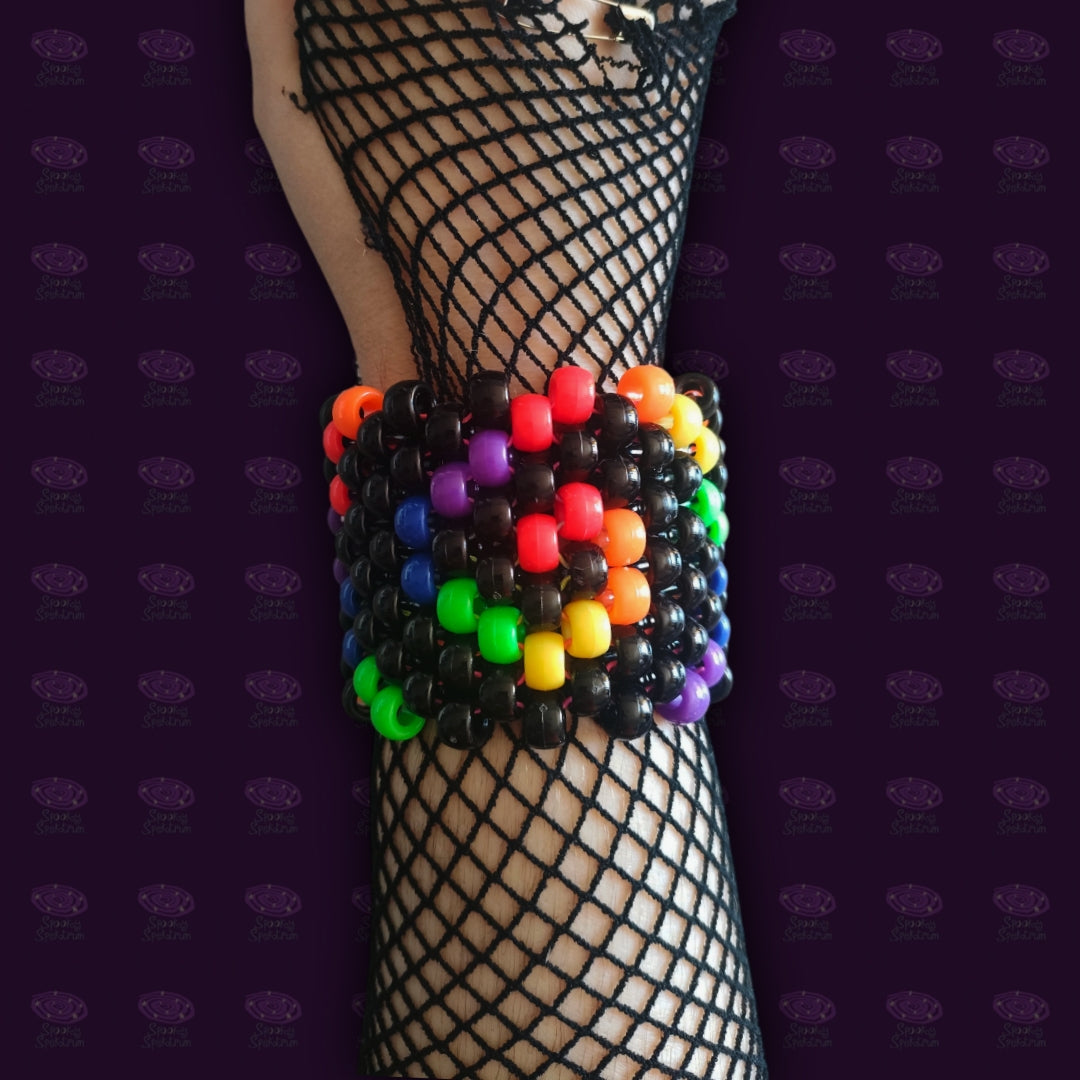 Spiral Kandi Cuff - Black + Rainbow