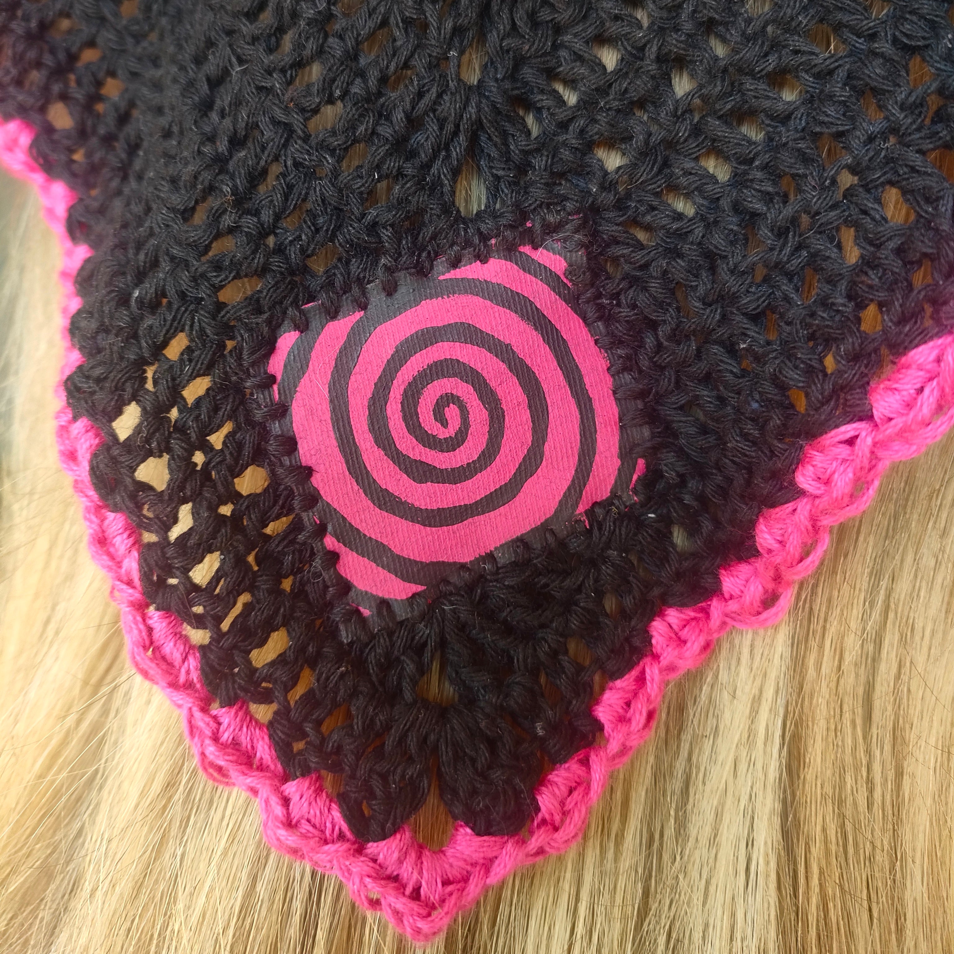 Pink & Black Spiral Crochet Bandana