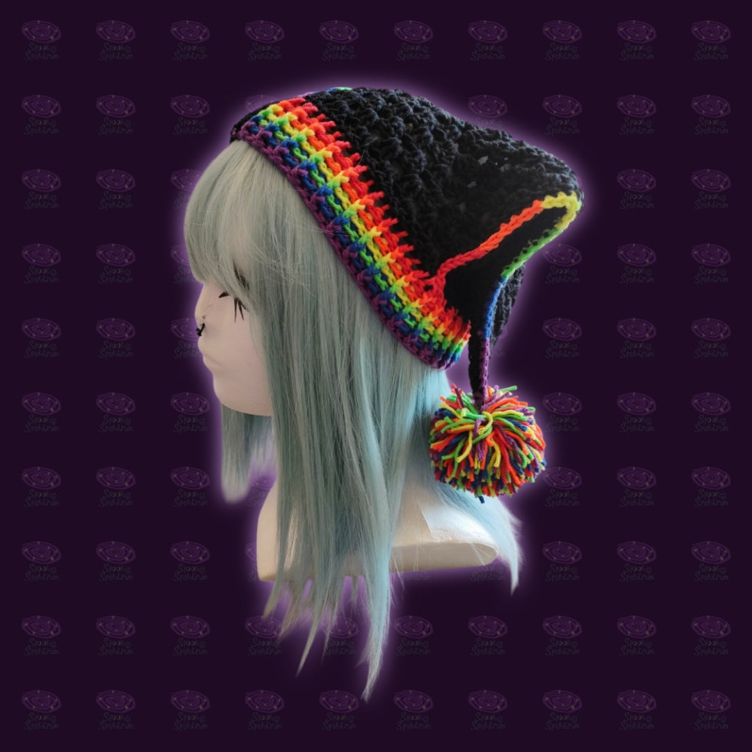 The Jester Hat - Two Tone Black & Rainbow