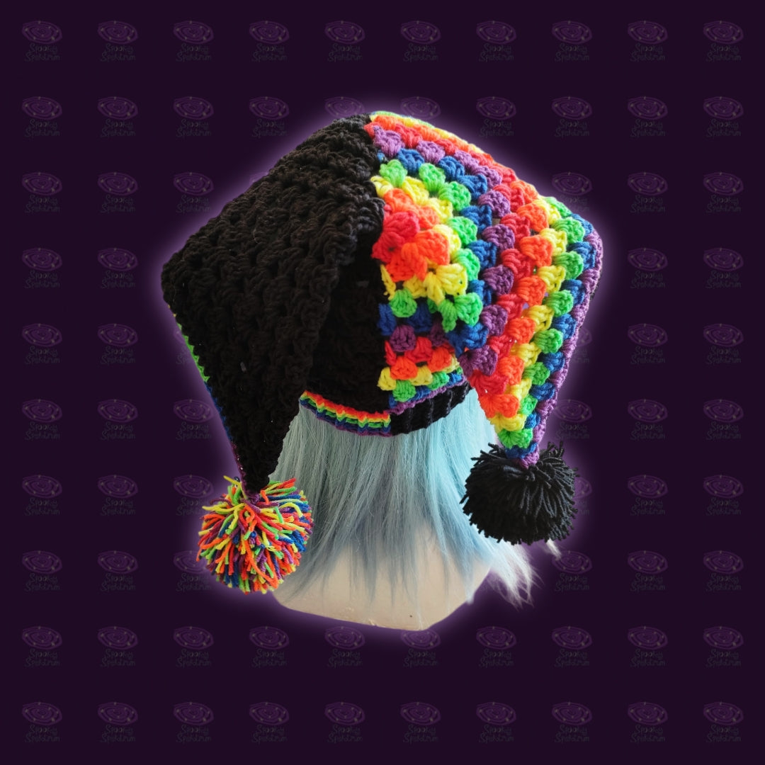 The Jester Hat - Two Tone Black & Rainbow
