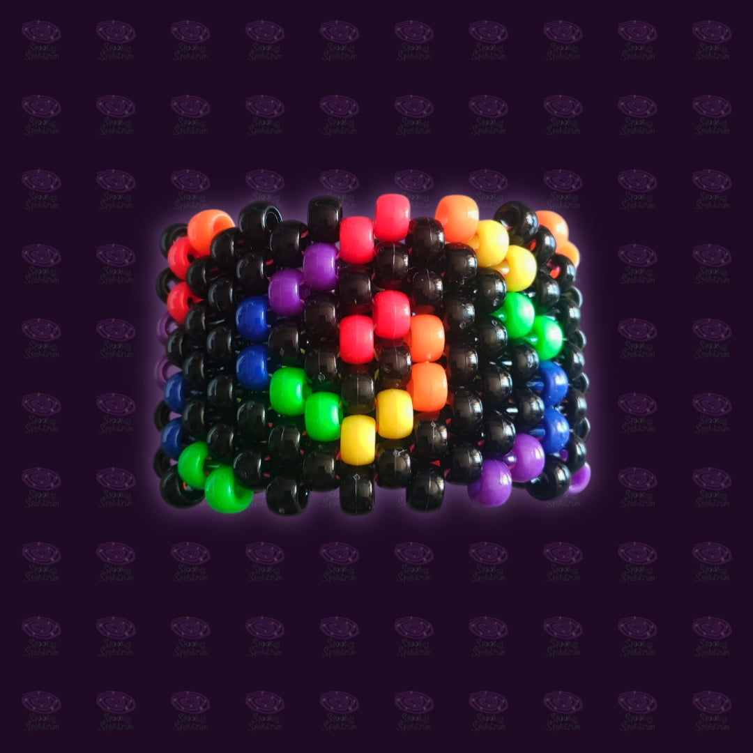 Spiral Kandi Cuff - Black + Rainbow